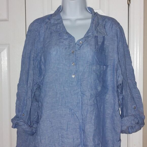 JNY Jones New York blue 100% linen tunic top  Sz 1X - Picture 3 of 5